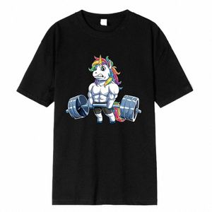 zabawny siłownia jednorożca fitn kulturystyka Crewneck T Shirt Men Casual krótkie koszulki z krótkim rękawem Dropship P07L#