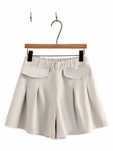 Plus-storlek Kvinnokläder Summer Elasticated midjeshorts Löst passande byxor Legs of the Ben Thin N-Strech Solid Shorts I062#