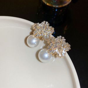 Delicate 925 Silver Earring Eardrop Metal Gold Stud Geometric Famous Women Crystal Rhinestone Pearl Earring Wedding Party Jewerlry Without Letters E3357