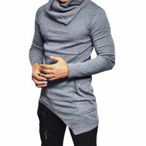 gorąca wyprzedaż Fi Streetwear Turtle Neck Street T Shirt Men Hip Hop Lg Rękaw Asymetria cienki zaprojektowana koszulka męska R2HX#