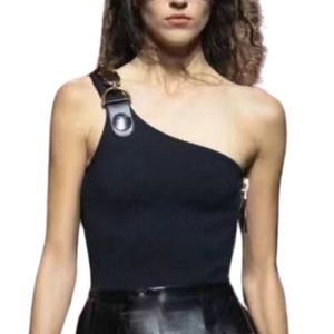 2024 مصممة مصممة مصممة Tee Tops One-Coulder Top T Shirt Girls Milan Runway Tops Tops Pullover Cotton Outwear Outwear Sexy Tee Vest Camisole