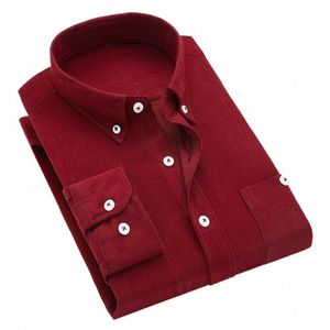 Zimowa męska sztrukoi szczupły męski-sleeved gruba koszula męska mączka Dr Casual Solid Color Shirt polar E2pc#