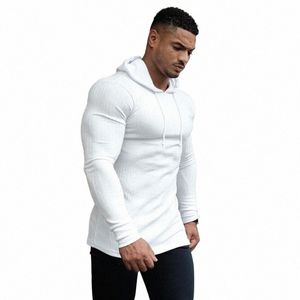 Nowa wiosna Fi Hooded Sweters Men Casual Turtleeck Sweters Slim Fit Sports Pullover Men Sweater Gym Knitwear Pull Homme A2YL#