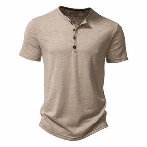 Henley Collar Summer Men Casual Solid Color Short Sleeve T Shirt For Men Polo Men High QualityMens T Shirts 80OH#