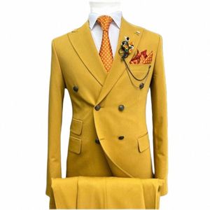 Busin Classic Men Suits 2 -Place Broom Tuxedos Podwójnie piersi Wedding Formal Blazer Slim Fit Codzienne zużycie stroje Homme x8w0#