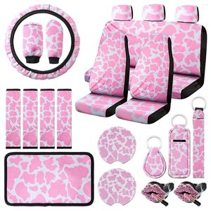 Klasynie 22PCS krowy z nadrukiem kategetowym zestawem do siedzenia samochodowego Kit kierownicy Podkładki z paskiem podłogowym podkładką podłogową podkładką