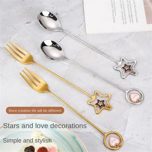 Coffee Scoops Fork Stainless Steel Five-pointed Star Mixing Stirring Teaspoon Cake Spoon Kitchen Supplies Tiny Spoons Creative
