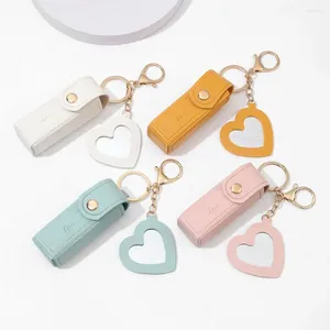 Keychains PU Leather Lipstick Bag Travel Portable Mini Makeup Holder Fashion With Mirror Organizer Women