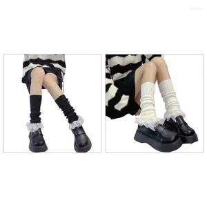 Women Socks Autumn Foot Cover Student Tiered Ruffled Lace Ribbed Knit Leg Warmer