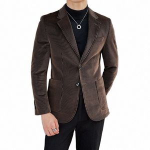 Mann Slim Bräutigam Hochzeit Dr Blazer Männer Hohe Qualität Cord Busin Anzug Jacken/Männlichen Streifen Thickn Casual Smoking Mantel a4Ml #