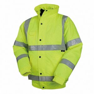 men Stripe Patchwork Hooded Jacket High Visibility Reflective Workwear Coat Work Wear hi vis Workwear e45Q#