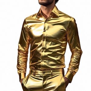 Nova camisa de festa de boate de manga LG para homens Butt Up Gold Shinny Stage Dr Camisas Costume Homme 2024 Hip Hop Shirt Outfits D7FO #