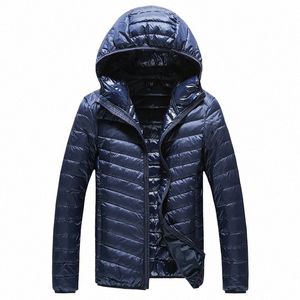 spring and Autumn High-end Warm Men Feather Hooded Down Jacket Pure Color Boutique Mens Feather Down Coat Thin Light Jackets M63k#