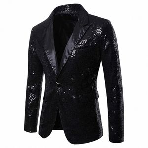 Shiny Gold Sequin Glitter Empelled Blazer Jacket Men Nightclub Prom Suit Blazer Men Costume Homme Stage Clothes for Singers E3BA#