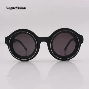 Güneş gözlüğü mat siyah asetat çerçeve yuvarlak adam kadın moda retro punk unisex dış mekan UV koruyucu gözlük