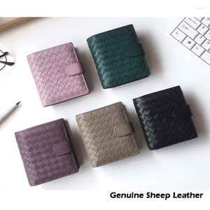財布本物の羊革の財布シープキン織りコインジッパーストレージバッグマルチカードビルフォールドパース329V