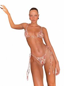 Zrtak Micro THGS Swimsuit Kobiety seksowne bikinis kostium kąpielowy pierścienie Bandage Bandage Beachwear Print Szybkie zestawy bikini e1bg#
