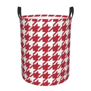 Sacos de lavanderia vermelho e branco houndstooth cesta dobrável grande capacidade roupas armazenamento bin moda xadrez bebê cesto