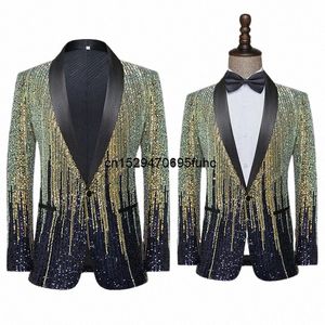 Fi Мужская куртка Метеорный градиентный костюм с блестками Пальто для выступления на сцене Ведущий свадебный пиджак Y0ys #