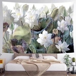 Tapisserier Lotus Flower Tapestry Abstract Adercolor Floral vardagsrum sovrum vägg hängande för heminredning