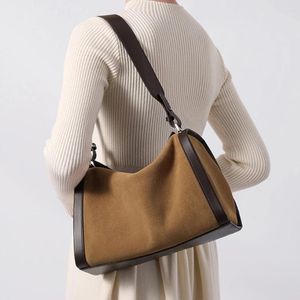 Drawstring Frosted Leather Boston Handväska enkel design Commutung Single Shoulder Underarm Bag med dragkedja