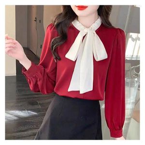 Damenblusen, Apring-Herbst-Chiffon-Bluse, Damen-Hemden, modische koreanische lockere lässige Tops, volle Ärmel, Blusas, weibliches schwarzes Hemd, Femininas