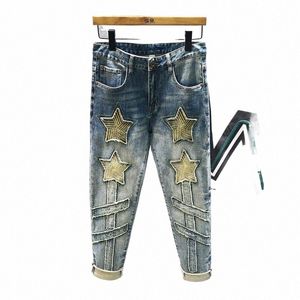 Novo Bordado Estrelas Designer Splicing Jeans Masculino Coreano Fi Retro Distred Patchwork Stretch Slim Masculino Calças Jeans n7Pe #