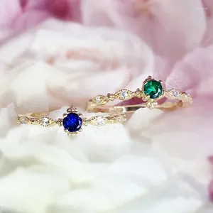 Con pietre laterali Tisonliz Semplici anelli di cristallo verde per le donne Femminili Matrimonio Fidanzamento Dito Colore oro Gioielli di moda Regalo Bague Femme