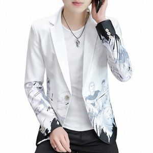 hoo 2023 Men's Autumn New Casual blazer Youth Slim Gradient Printing blazer o5QM#