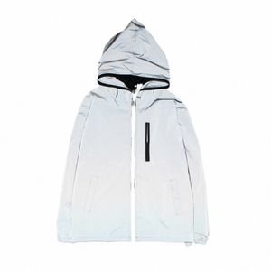 Mäns full reflekterande jackor Casual Women Windbreaker Hip Hop Hooded Coat Waterproof Solid Streetwear Night Reflective Jackets B8TR#