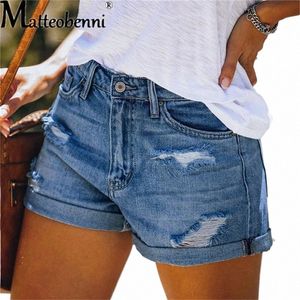new Women Fi Ripped High Waisted Rolled Denim Shorts Vintage Hole Summer Casual Pocket Short Jeans Ladies Hotpants Shorts q6V3#