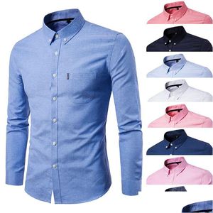 Camisas casuais masculinas novas camisas masculinas manga longa algodão oxford tecido lapela cor sólida moda camisa de negócios roupas grande siz dhjid