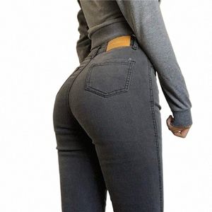 Clássico Vintage Nádegas Preto Cinza Jeans para Mulheres Alta Elastic Mom Jeans Feminino Wed Stretch Denim Calças Lápis roupas 40 z1Fs #