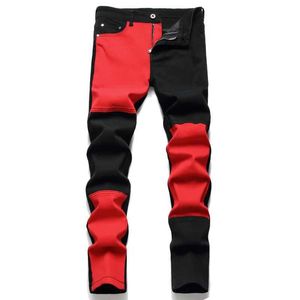 Herren-Jeans, Herren-Jeans mit Paisley-Bandanna-Aufnäher, Straßenkleidung, rissige, plissierte, elastische Denim-Radhose, schwarze Hosen mit Tränenflecken, J240328