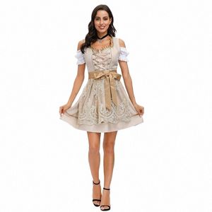 4pcs Deluxe Germany Oktoberfest Beer Girl Dirndl Dr Bavarian Carnival Party Classic Edelweiss Wench Maid Cosplay Costume H5JJ#