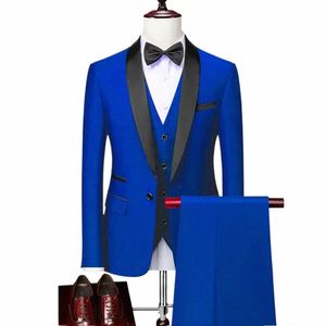 남자 가을 웨딩 파티 3 조각 재킷 바지 세트 대형 크기 5xl 6xl 수컷 블레이저 코트 바지 vest fi slim fit suit n47s#