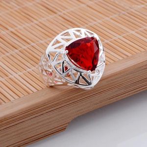 Anelli a grappolo Triangolo rosso Anello placcato argento all'ingrosso vuoto 925 Gioielli di moda 925sterling-argento PZTHTUOG