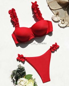 Kvinnors badkläder Push Up Bikini Set Women 2023 Swimsuit Sexig Bow Biquini Lace Up Summer Bathing Suit Lady Two Pieces badkläder Kvinna Beachwear L T240328