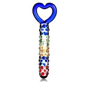 Glass Dildo Pyrex Penis Heart Shape Handle Massage Stick Pyrex Female Sex Toy Cheap Whole7162027