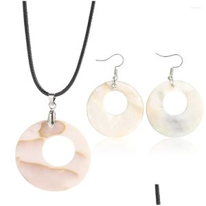 Earrings Necklace Set Natural Mother Of Pearl Annus Pendant Circar Ring Shell Jewelry For Women Summer Beach Charm Rope Chain Drop Del Otwik