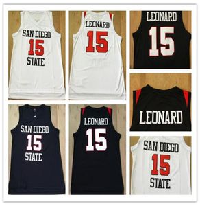 Mens San Diego State Aztecs 15 Kawhi Leonard College Basketball Jerseys Black White University Shirts Kawhi Leonard Basketball JE8541029