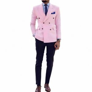 pink Men Suits Peaked Lapel Double Breasted Prom Suits Slim Fit Men Tuxedos Groom Wedding Suits for Best Men 2 Pieces Suit N3AQ#