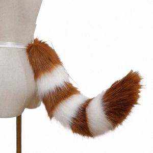 halen Rocket Furry fox tail Cat Tail Ctrast Color Raccos Fluffy Plush Striped Animal Cosplay Costume Accories G1jR#