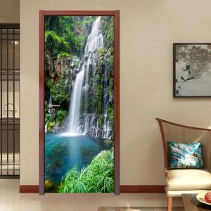 Adesivi Carta da parati fotografica 3D Cascata Natura Paesaggio Adesivo per porta PVC Impermeabile autoadesivo Porta murale Papel De Parede 3D Home Decor