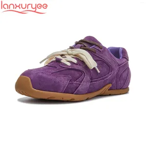 Casual Shoes Lanxuryee 2024 Fashion Cow Suede Spring Spets Up Platform Women Vulcanized Brand Elegant Solid Gift Comfort Sneakers