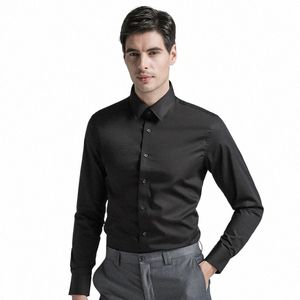 Wysokiej jakości stały kolor Fi Męskie koszule Klasyczne regularne dopasowanie rękawów LG Formal Busin garnitury męska czarna bluzka D3IA#