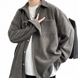 new Korean Style Shirt Plus Size 5Xl-M Corduroy Shirts Men Harajuku Pine Cubes Mens Shirt Lg Sleeve Streetwear Fis j6Lk#