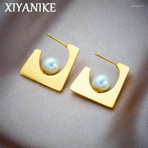Kolczyki Dangle xiyanike luksusowy perłowy kolczyk złoty kolor stal nierdzewnej Geometria Ucha 2024 delikatna elegancja biżuteria dla kobiet