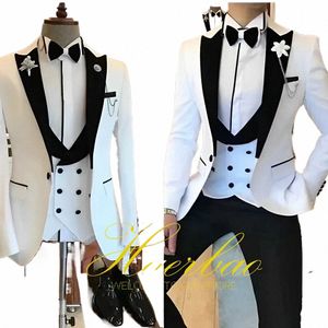 white Men Suits 3 Piece Slim Fit Groom Tuxedos for Wedding Groomsmen Italian Style Suit Jacket with Double Breasted Vest Pants M9ku#