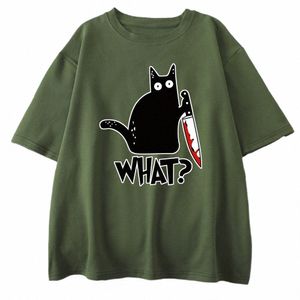 Killer Black Cat What Zaskoczony druk Mens Cott T-Shirt Creativity Funny Tops Oversize All-Math Vintage Man krótkie rękawy B588#